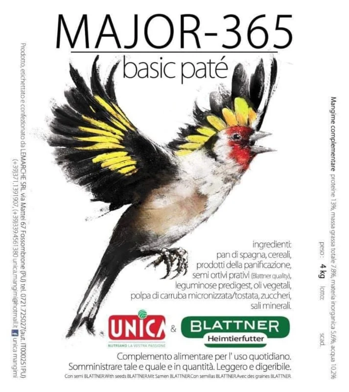 Major 365 (Paté básico) 1 kg - Unica & Blattner - Alimento completo para huevos de jilguero
