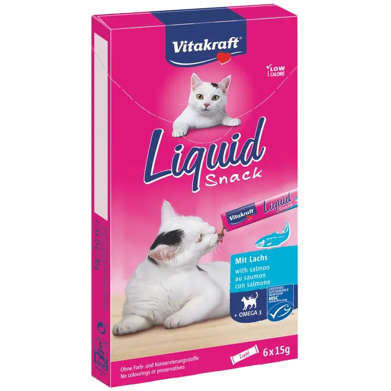 Vitakraft Cat Liquid Snack de Salmão com ómega, 11x6 unidades