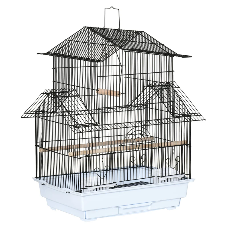 Pawhut Jaula Para Pájaros Con Puertas Comederos Perchas 50,5x41x63 Cm Blanco