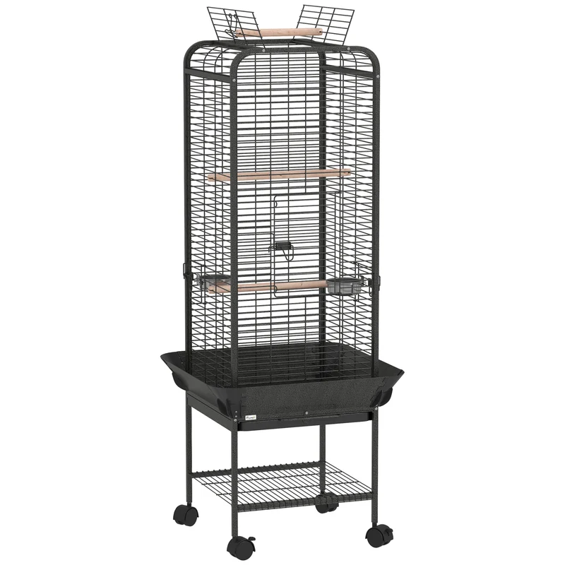 Pawhut Jaula Para Pájaros Con Ruedas Estante 62,5x62,5x146 Cm Gris Oscuro