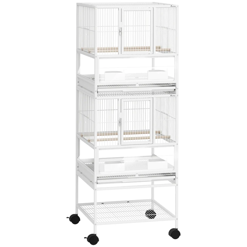 Pawhut Jaula Para Pájaros De 2 Niveles Con Ruedas Paneles Acrílicos Blanco