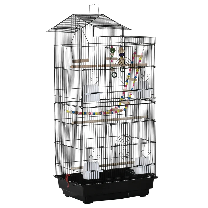 Pawhut Jaula Para Pájaros Con Múltiples Puertas 4 Comederos Columpio 46x36x100cm