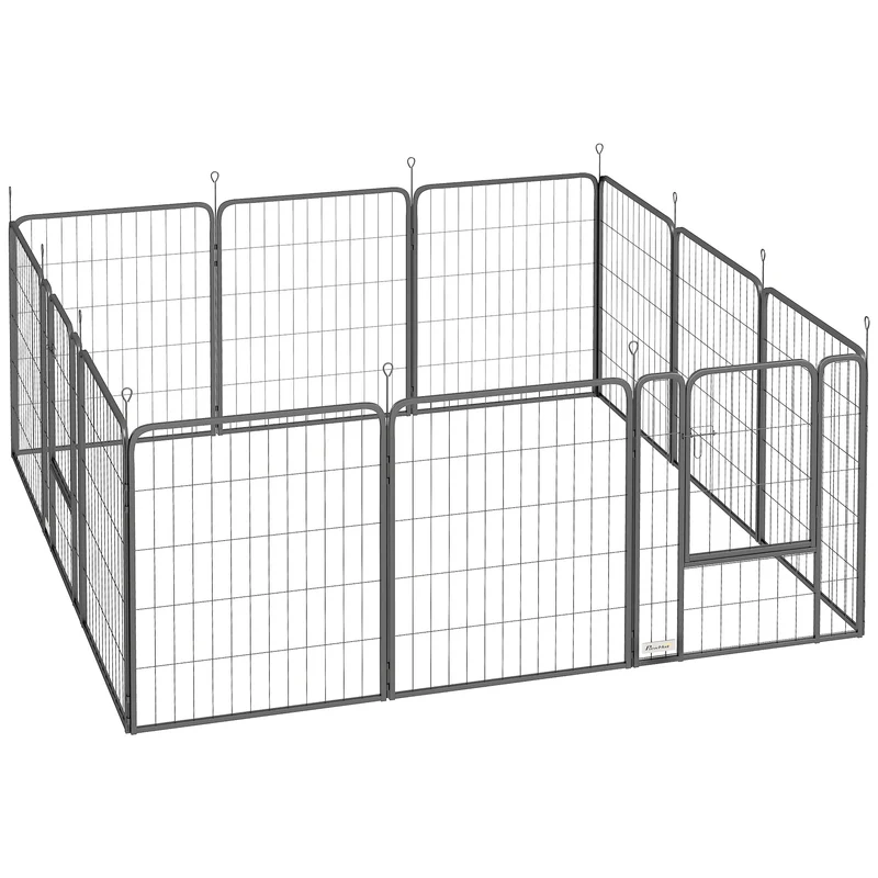 Pawhut Parque Para Perros De 12 Paneles 68x80 Cm Con Puertas Y Cierre Negro