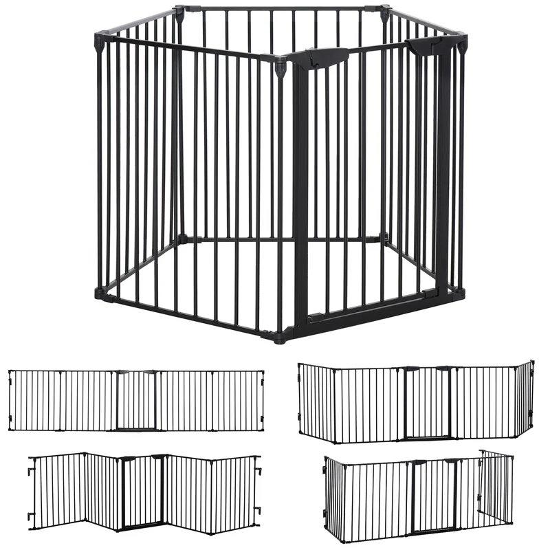 Pawhut Barrera De Seguridad 300 Cm Parque Para Perros De 5 Paneles Negro