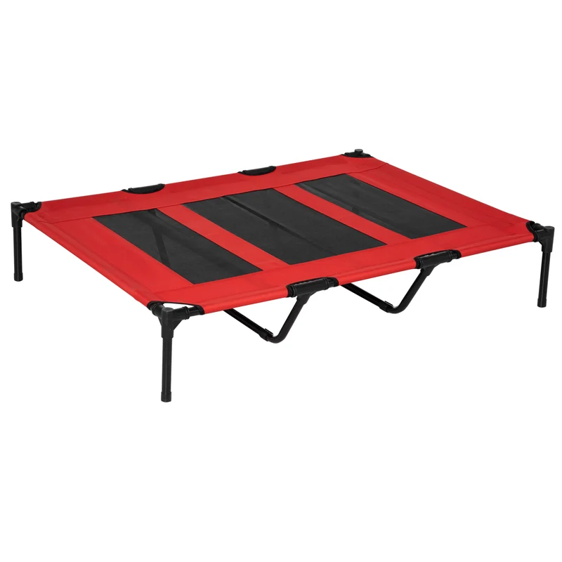 Pawhut Cama Elevada Perros Transpirable Interiores Exteriores 122x92x23 Cm Rojo
