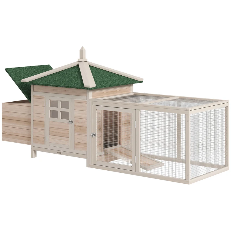 Pawhut Gallinero De Madera Con Caja Nido Espacio Para Correr 196x76x97cm Natural
