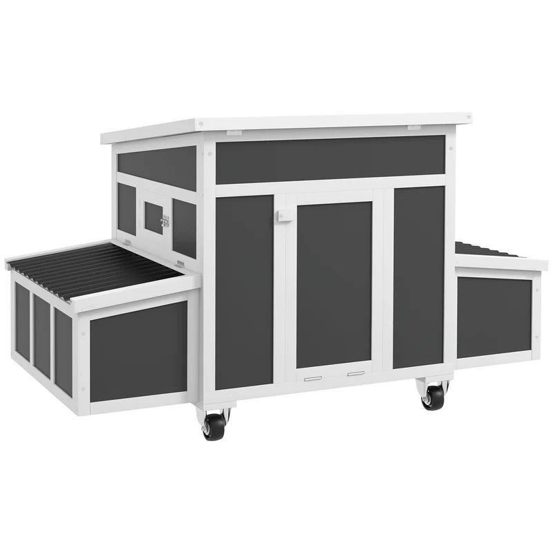 Pawhut Gallinero De Madera 147x93,5x89,5 Cm Con Bandeja Extraíble Gris Oscuro