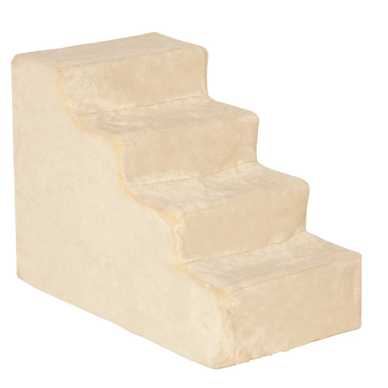 Pawhut Escalera Para Mascotas De 4 Peldaños Con Funda Extraíble 60x35x44cm Beige