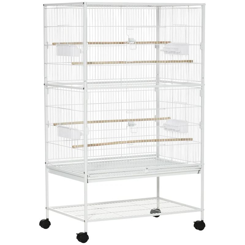Pawhut Jaula Para Pájaros Con Ruedas 78x52x132 Cm Con Bandeja Extraíble Puertas