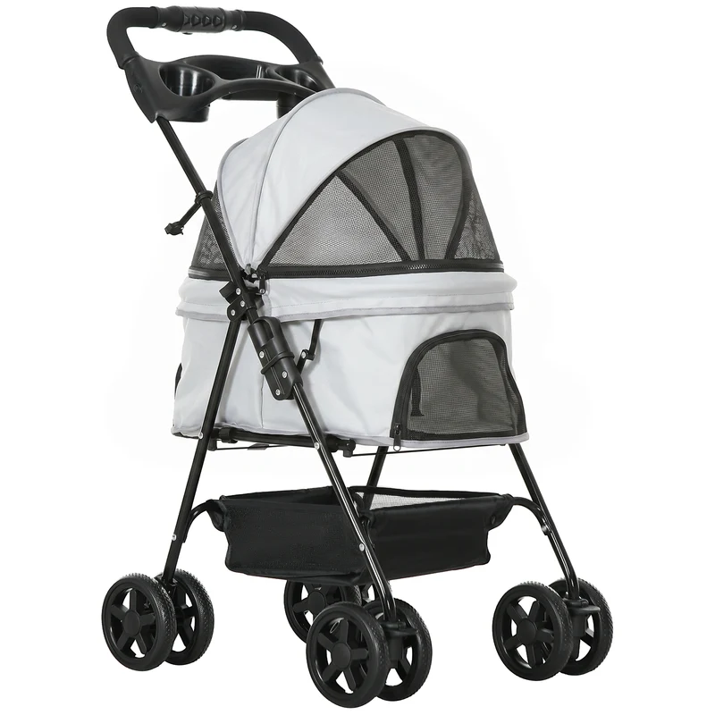 Pawhut Cochecito Para Perros Plegable Con Ruedas Universales 67x45x96 Cm Gris