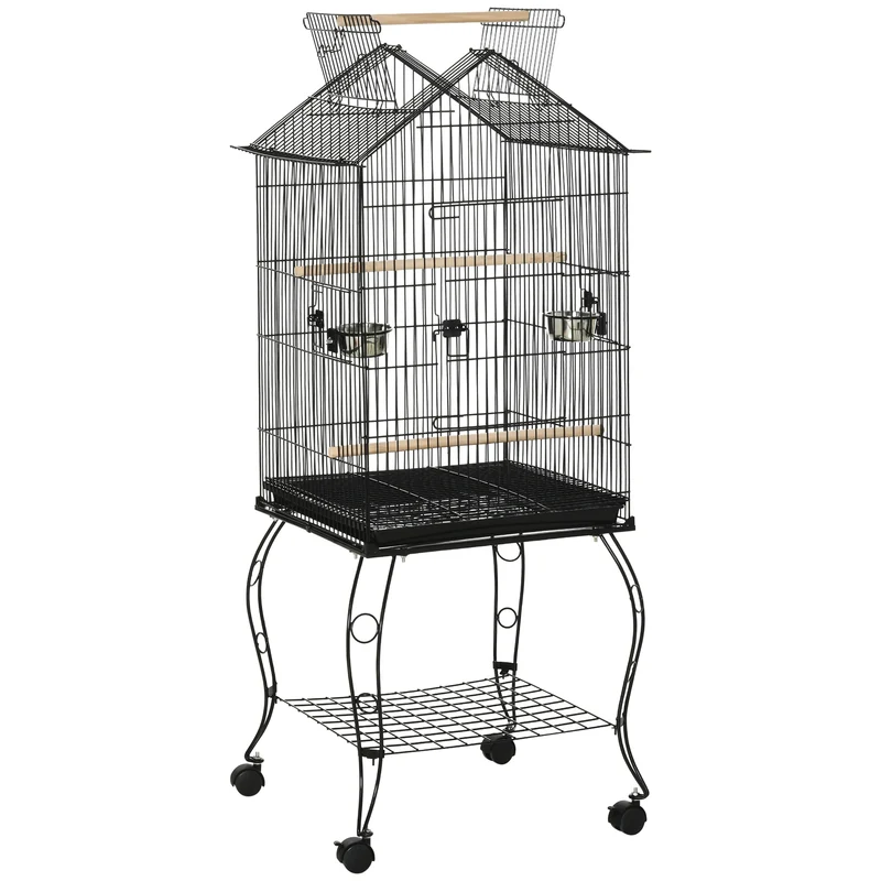 Pawhut Jaula Para Pájaros 50x58x145 Cm Con 3 Puertas 2 Comederos 3 Perchas