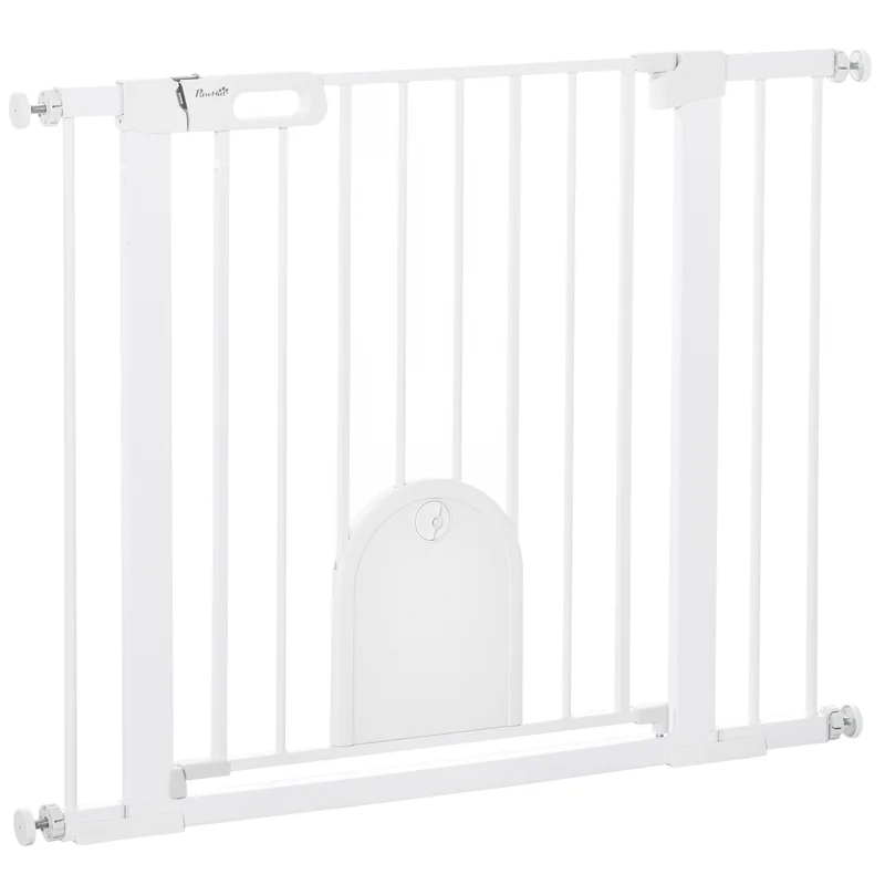 Pawhut Barrera De Seguridad 75-103cm Con 2 Extensiones Cierre Automático Blanco