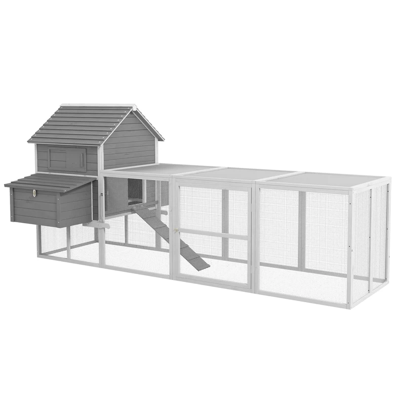 Pawhut Gallinero Grande De Madera 310,5x149,5x149 Cm Para 4-6 Gallinas Gris