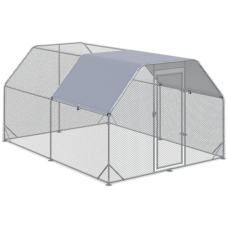 Pawhut Gallinero Exterior Grande 2,8x3,8x1,95 M Con 2 Habitaciones Plata