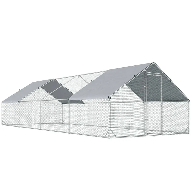 Pawhut Gallinero Para Exterior 24 M² 3x8x2m Con Cubierta De Pe Y Cerradura Plata