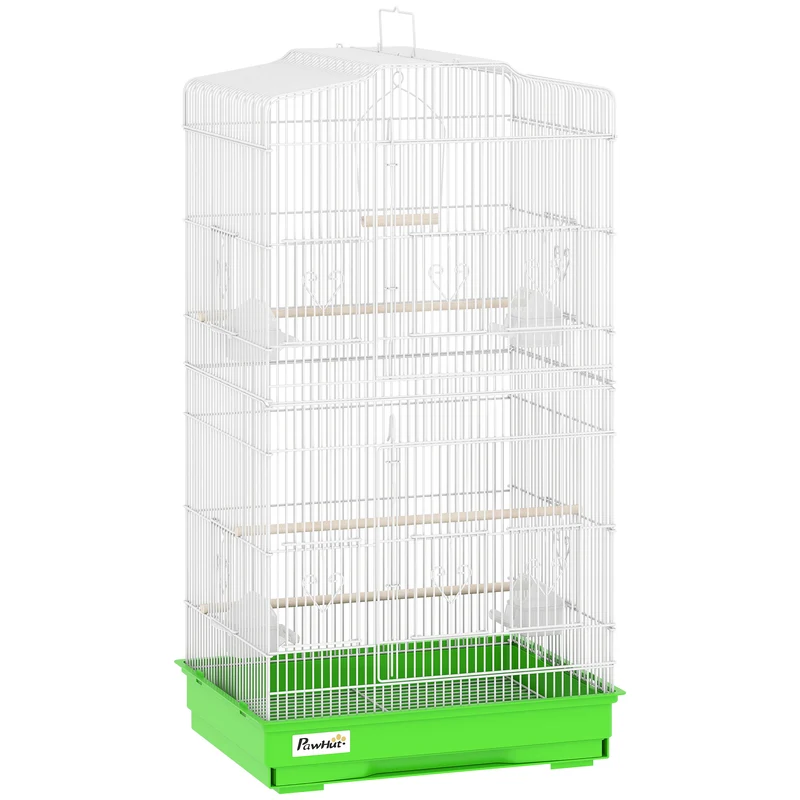 Pawhut Jaula Para Pájaros Con Puertas Comederos Y Bandeja 46,5x35,5x92 Cm Verde