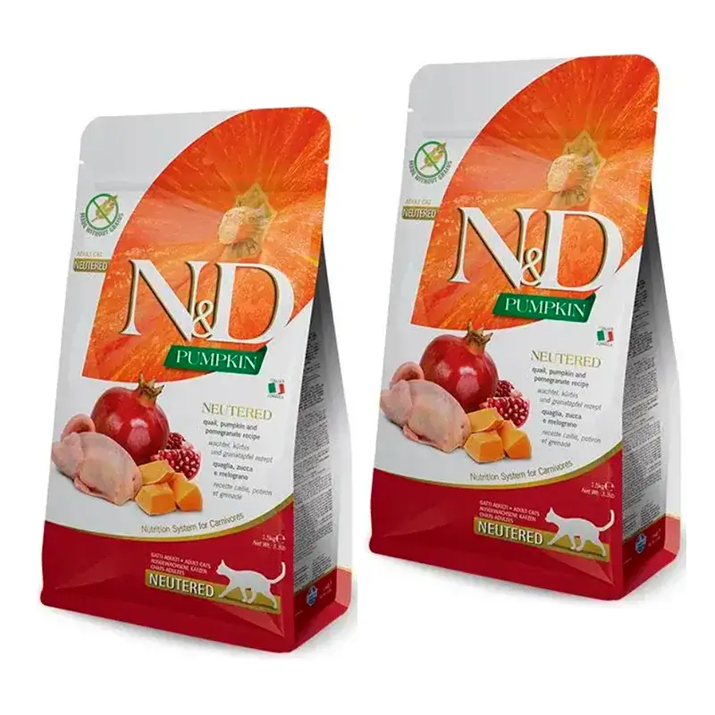 Ração Farmina N&D Cat Pumpkin Neutered Neutered Quail para gatos, Embalagem 2 x 1,5Kg