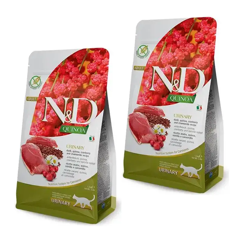 Ração Farmina N&D Cat Quinoa Urinary Quinoa Urinary Duck para gatos, Embalagem 2 x 1,5Kg