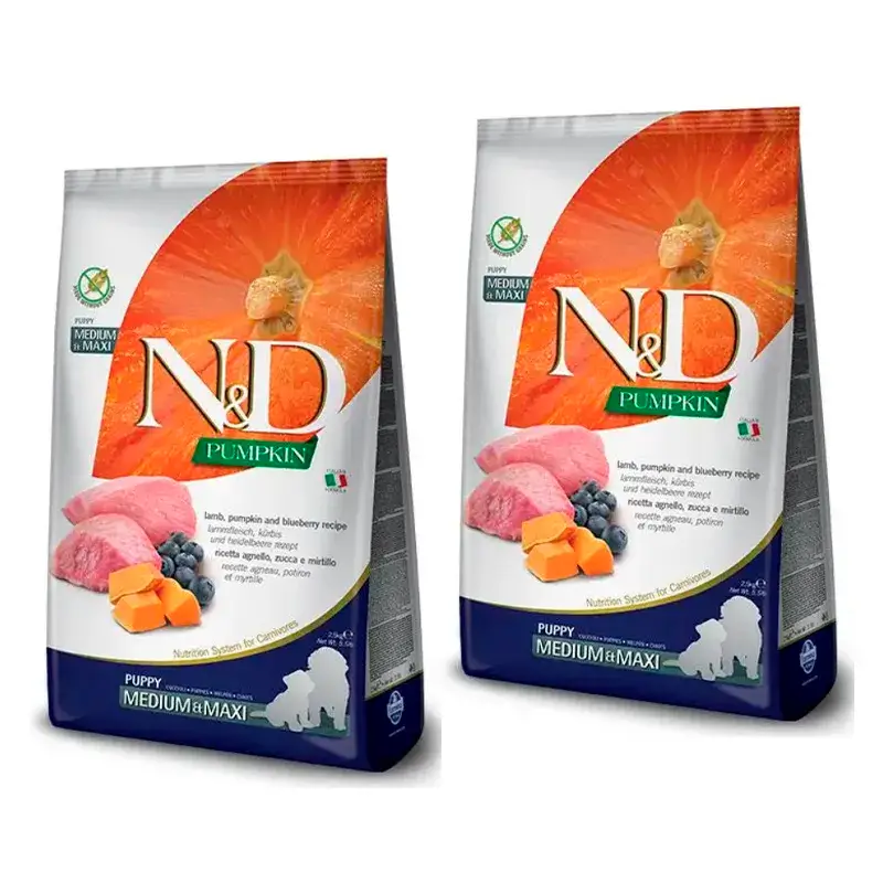 Farmina N&D Dog Puppy Pumpkin Medium Pumpkin Maxi Lamb alimento para cachorros, Pack 2 x 12Kg