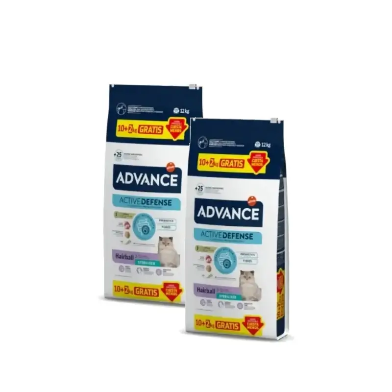 Advance Adult pienso para gatos no esterilizados con pollo, Pack 2 x 10+2 kg