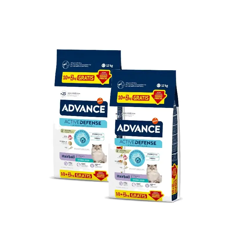 Advance Hairball pienso para gatos esterilizados con pavo, Pack 2 x 10+2 kg