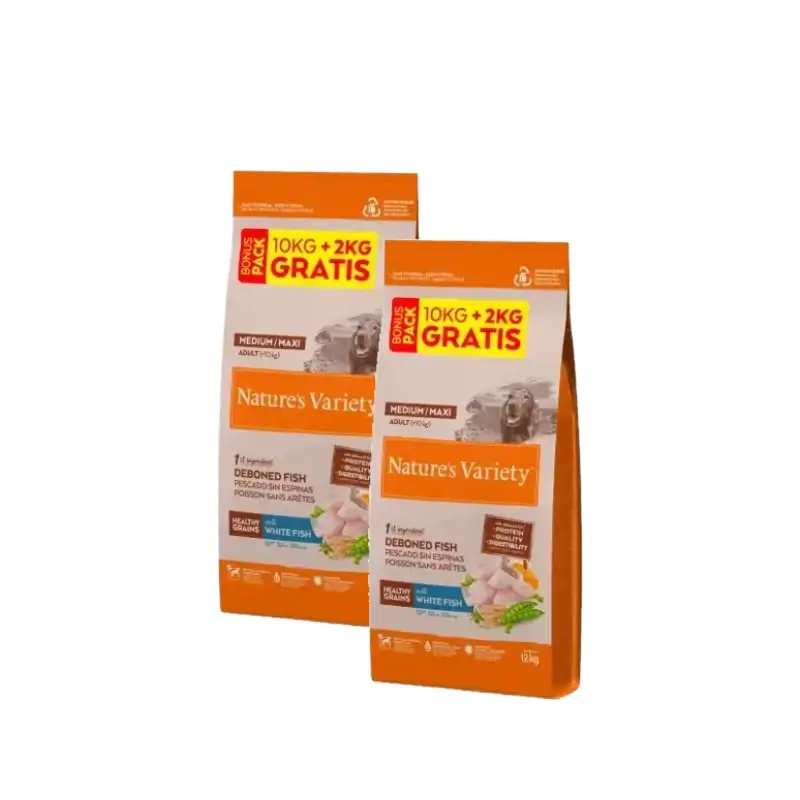 Nature'S Variety Healthy Grain Adult Medium Maxi Pescado Blanco Pienso Para Perros Pack 2 x 10+2Kg