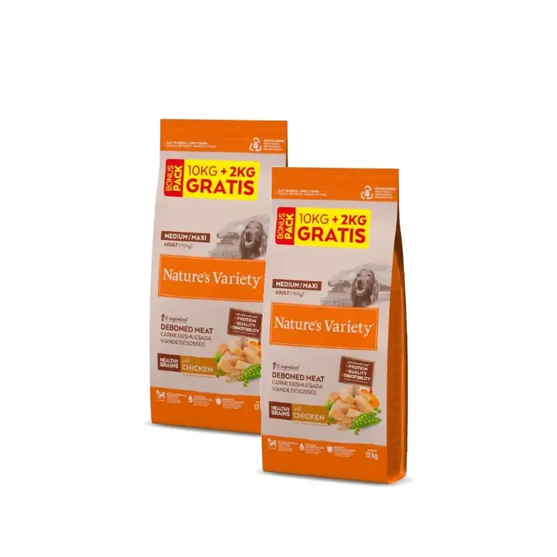 Nature'S Variety Healthy Grain Adult Medium Maxi Pollo Pienso Para Perros Pack 2 x 10+2Kg