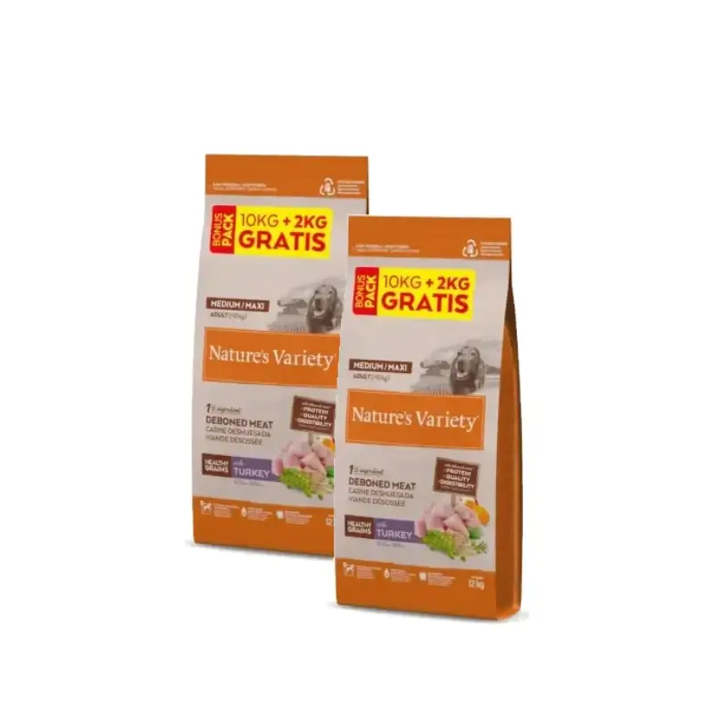 Nature's Variety Perros Medium Turkey Con Cereales Pack 2 x 12 kg