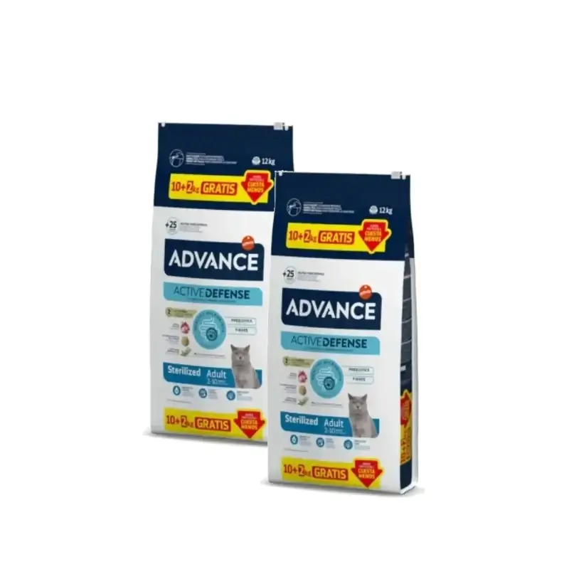 Advance Adult Sterilized – ração para gatos esterilizados com peru, embalagem de 2 x 10+2 kg