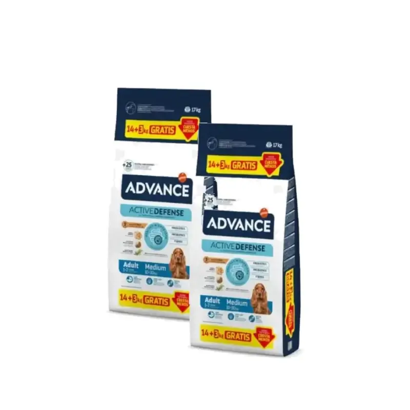 Advance Adult Medium – ração para cães de tamanho médio com frango, embalagem de 2 x 14+3 kg