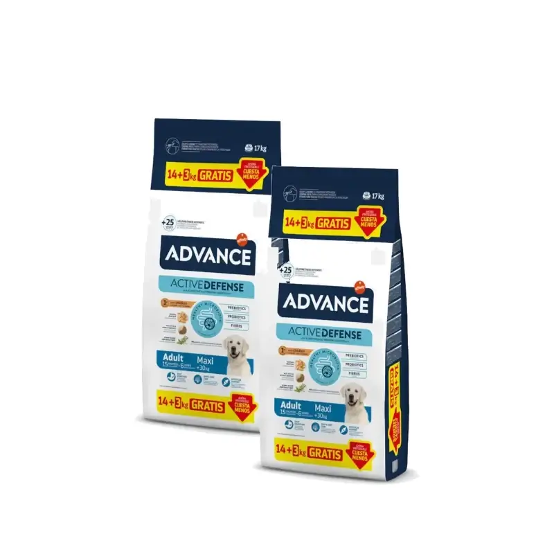 Advance Adult Maxi – ração para cães de grande porte com frango, embalagem de 2 x 14+3 kg