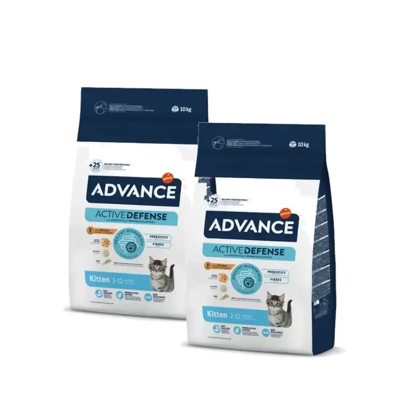 Advance Feline Kitten Frango e Arroz, embalagem de 2 x 10 kg, ração para gatos