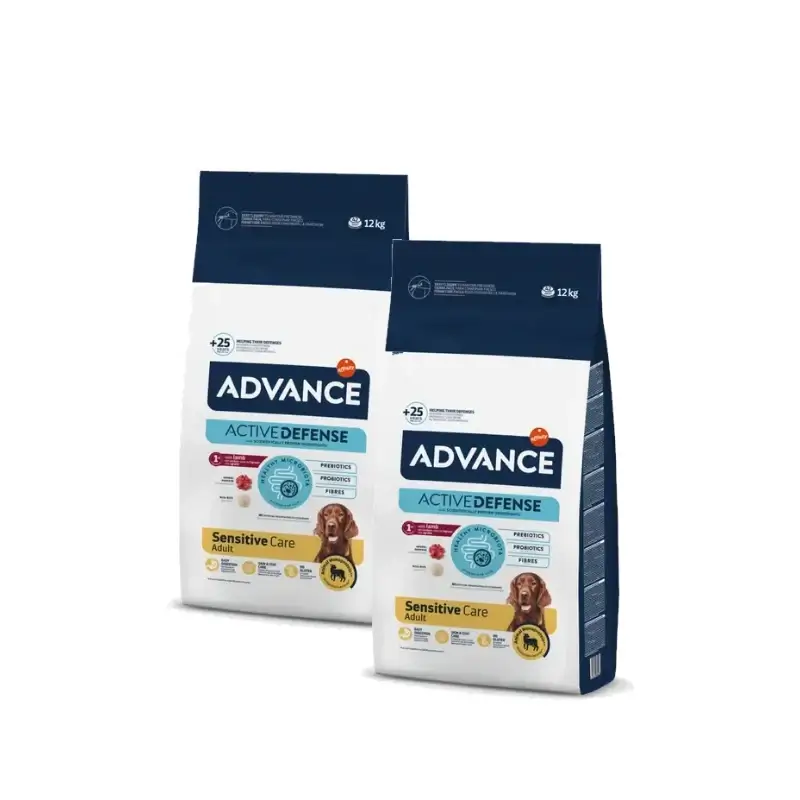 Advance Canine Adult Sensitive Cordeiro e Arroz, embalagem de 2 x 12 kg, ração para cães
