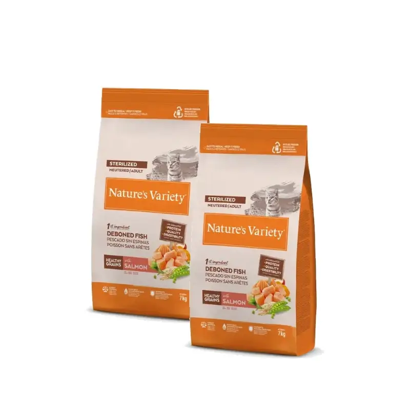 Nature'S Variety Original Feline Adult Esterilizado com Salmão, Embalagem de 2 x 7 kg, ração para gatos