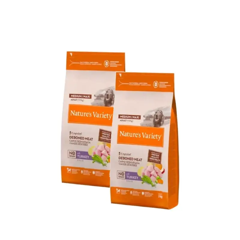 Nature's Variety para cães de tamanho médio, com peru, sem cereais, embalagem de 2 x 12 kg