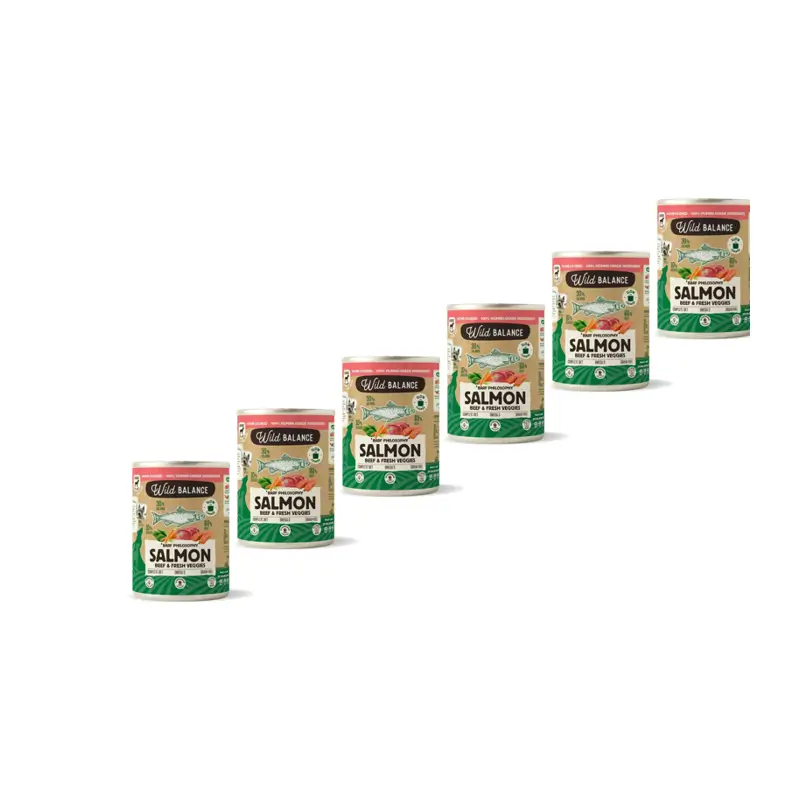 Wild Balance Conservas de Salmão e Carne de Vaca com Vegetais para Cães, 400 g, Embalagem de 6