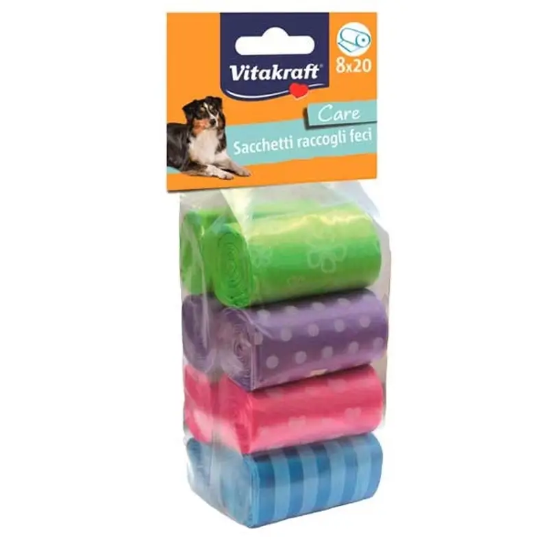Vitakraft Sacos para fezes de cão, coloridos, 8x20 unidades