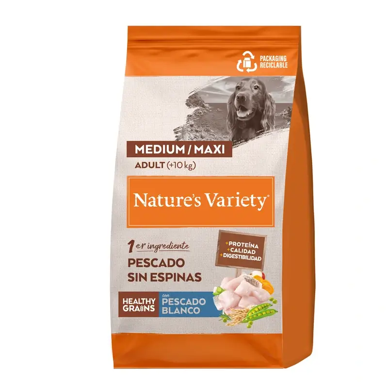 Nature's Variety para cães de tamanho médio, peixe branco com cereais, 12 000 g