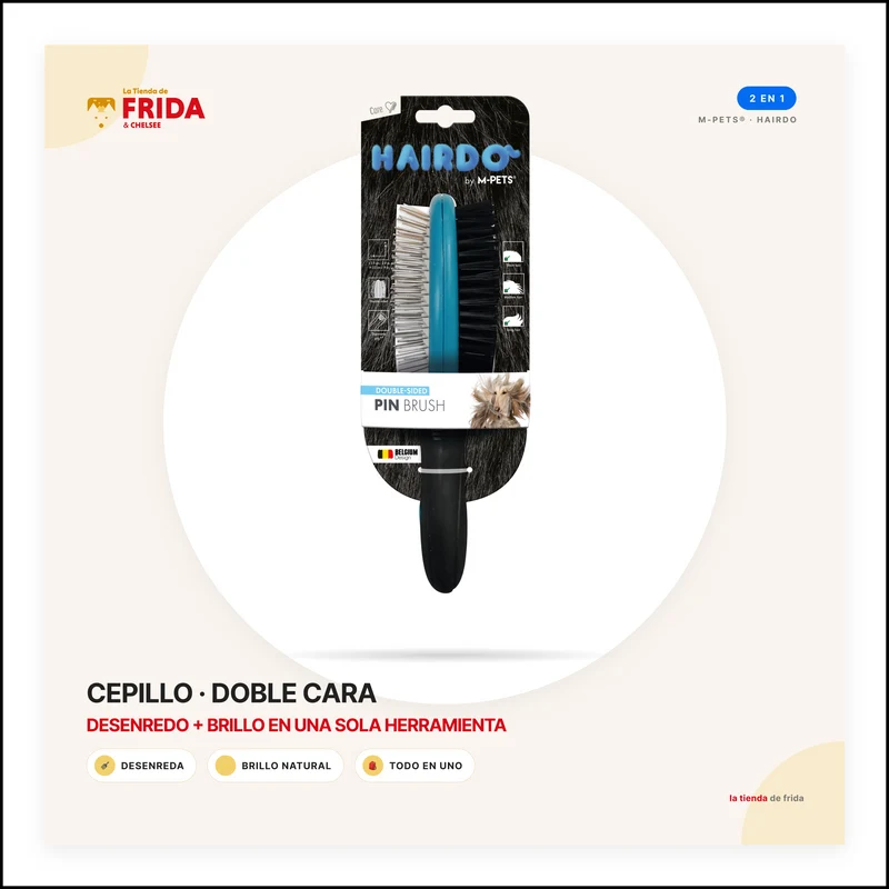 Cepillo Doble Cara Pin y Cerdas Naturales HAIRDO para Perros | M‑PETS®