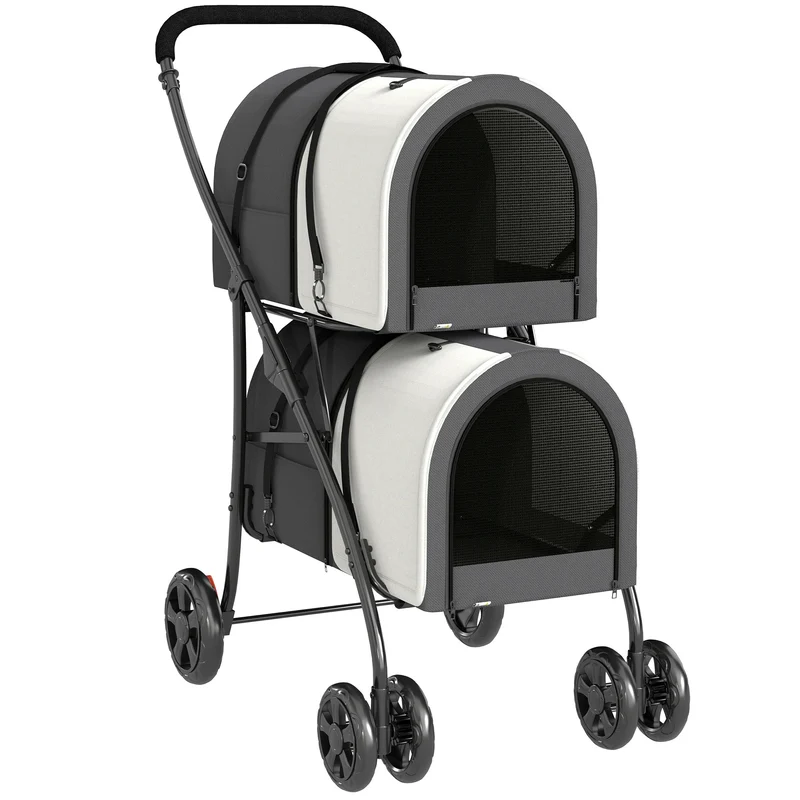 Pawhut Carrito Doble Para Perros Plegable Con 2 Transportines 66x50x98 Cm