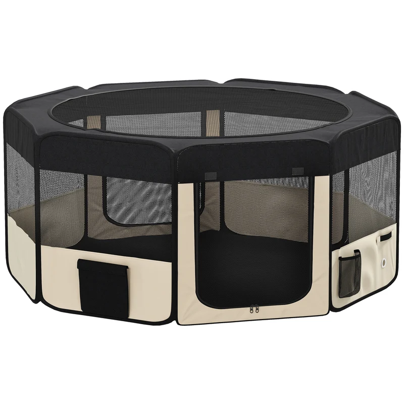 Pawhut Parque Para Mascotas Plegable 90x90x41cm Impermeable De Tela Oxford Negro