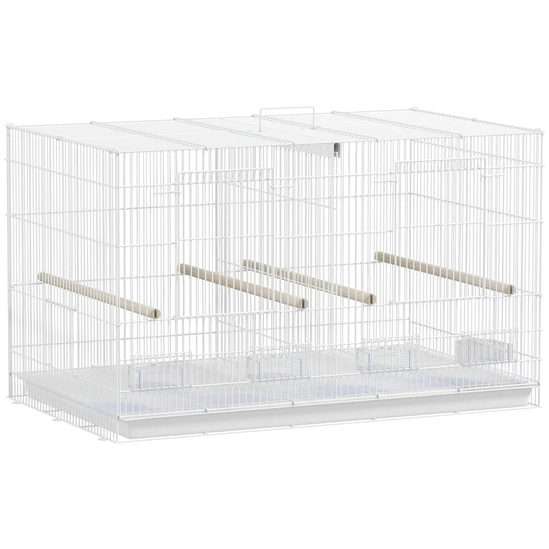Pawhut Jaula Para Pájaros Con Divisor 4 Comederos 4 Perchas 76x46x46 Cm Blanco