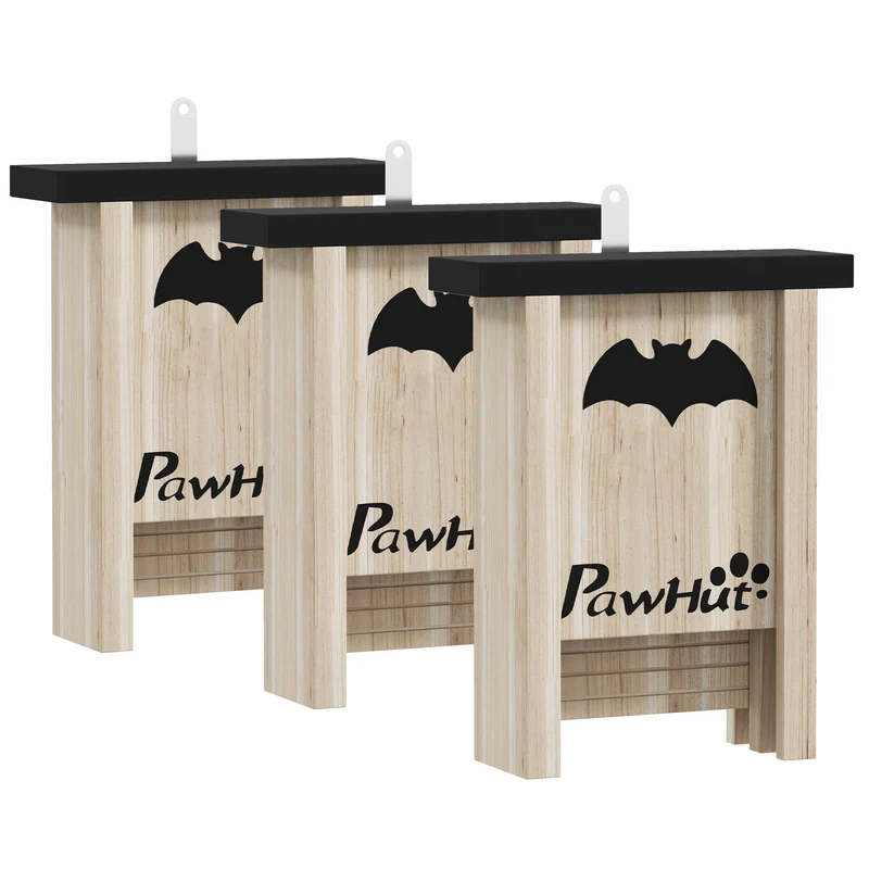 Pawhut Pack De 3 Casas Para Murciélagos De Madera Para Exterior Jardín Natural