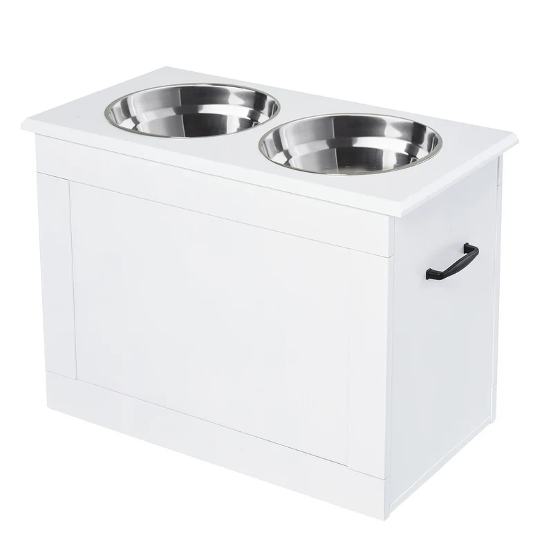 Pawhut Comedero Elevado Para Perros Con 2 Tazones 60x30x41 Cm Blanco