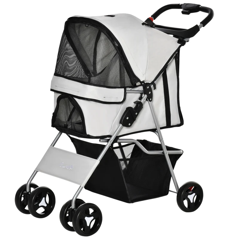 Pawhut Cochecito Mascotas Plegable Toldo Ajustable Tela Oxford 77x45x99,5cm Gris