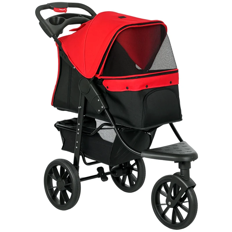 Pawhut Carrito Para Perros Plegable Con 3 Ruedas 109,5x57,5x106,5 Cm Rojo
