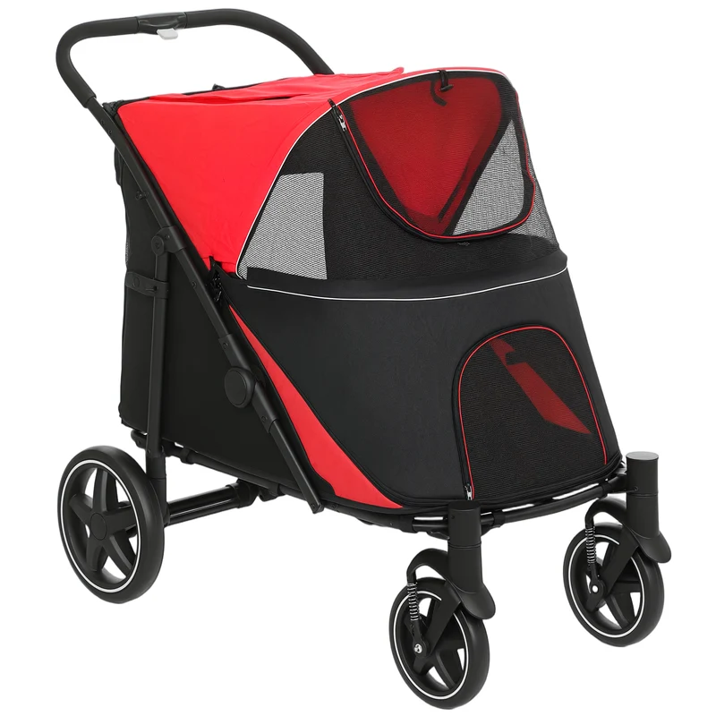 Pawhut Cochecito Para Perros Plegable Con Ventana De Malla 112x67x100 Cm Rojo