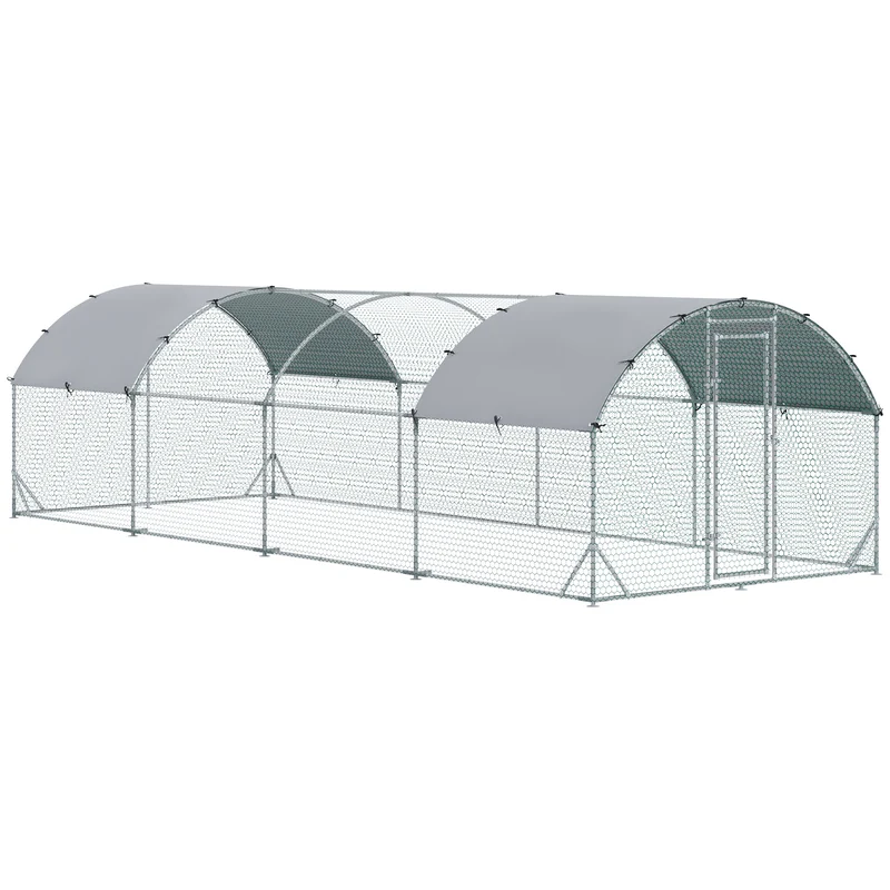 Pawhut Gallinero Para Exterior Grande De Acero Galvanizado 280x760x197 Cm Plata