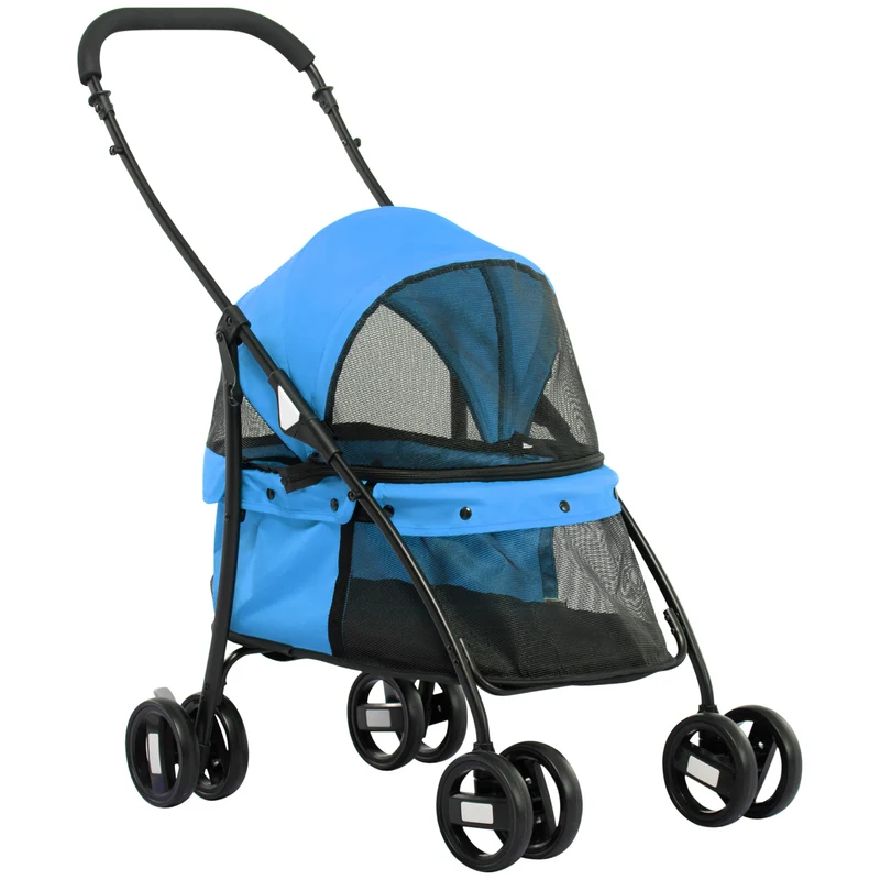 Pawhut Carrito Para Perros Plegable Con Ventanas De Malla Cojín Lavable Azul