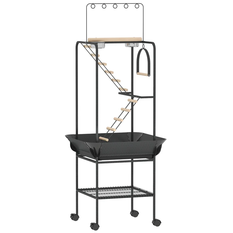 Pawhut Parque De Juegos Para Pájaros Con Ruedas Escaleras Columpio 63x63x163 Cm